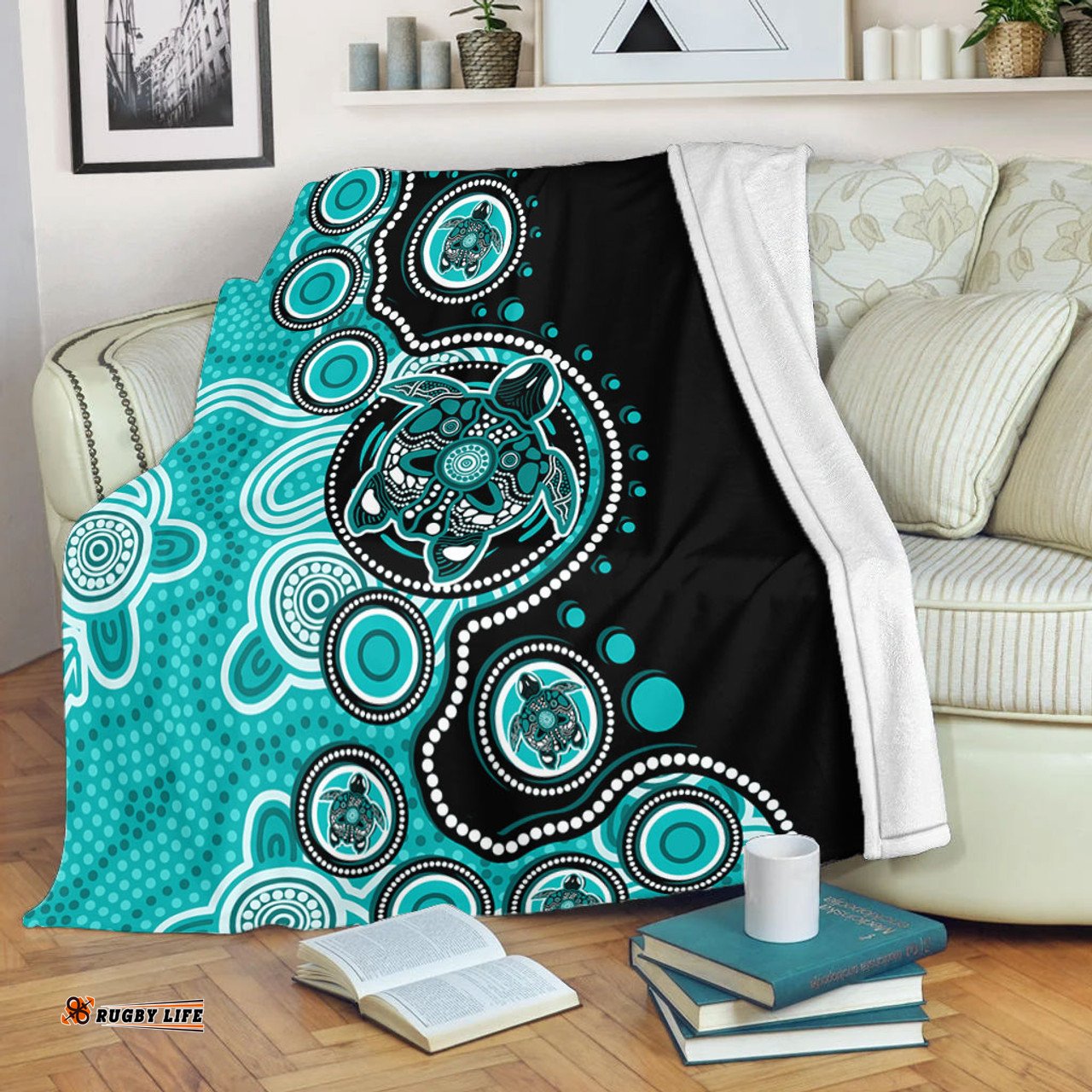 Amazing Aussie Australia Indigenous Turtle Aboriginal Dot Art Turquoise Blanket