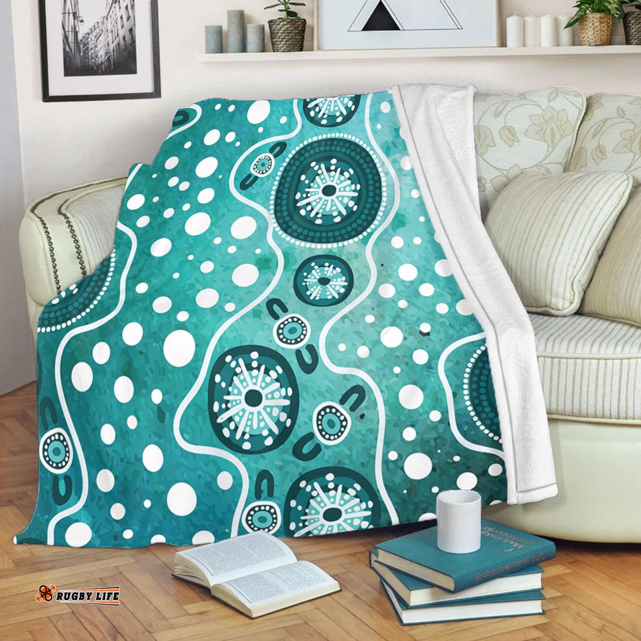 Amazing Aussie Australia Green Background Design Enhanced By Aboriginal Dot Art Blanket