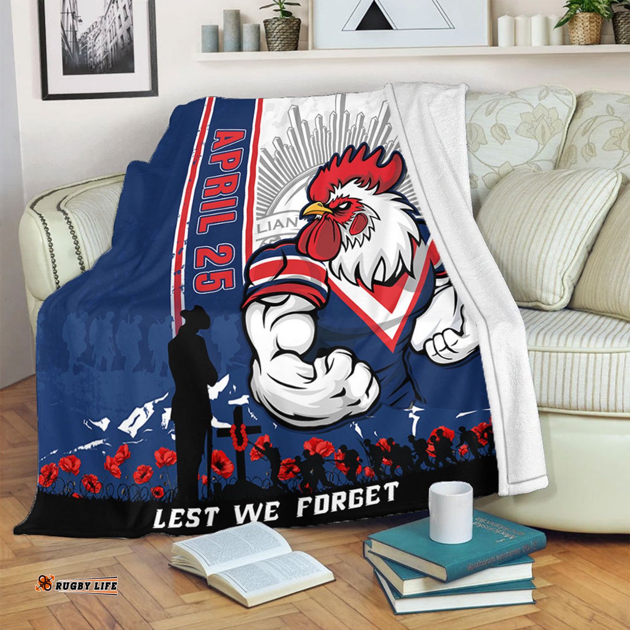 Amazing Aussie Sydney Roosters Anzac Day Lest We Forget Strong Fighting Spirit Blanket