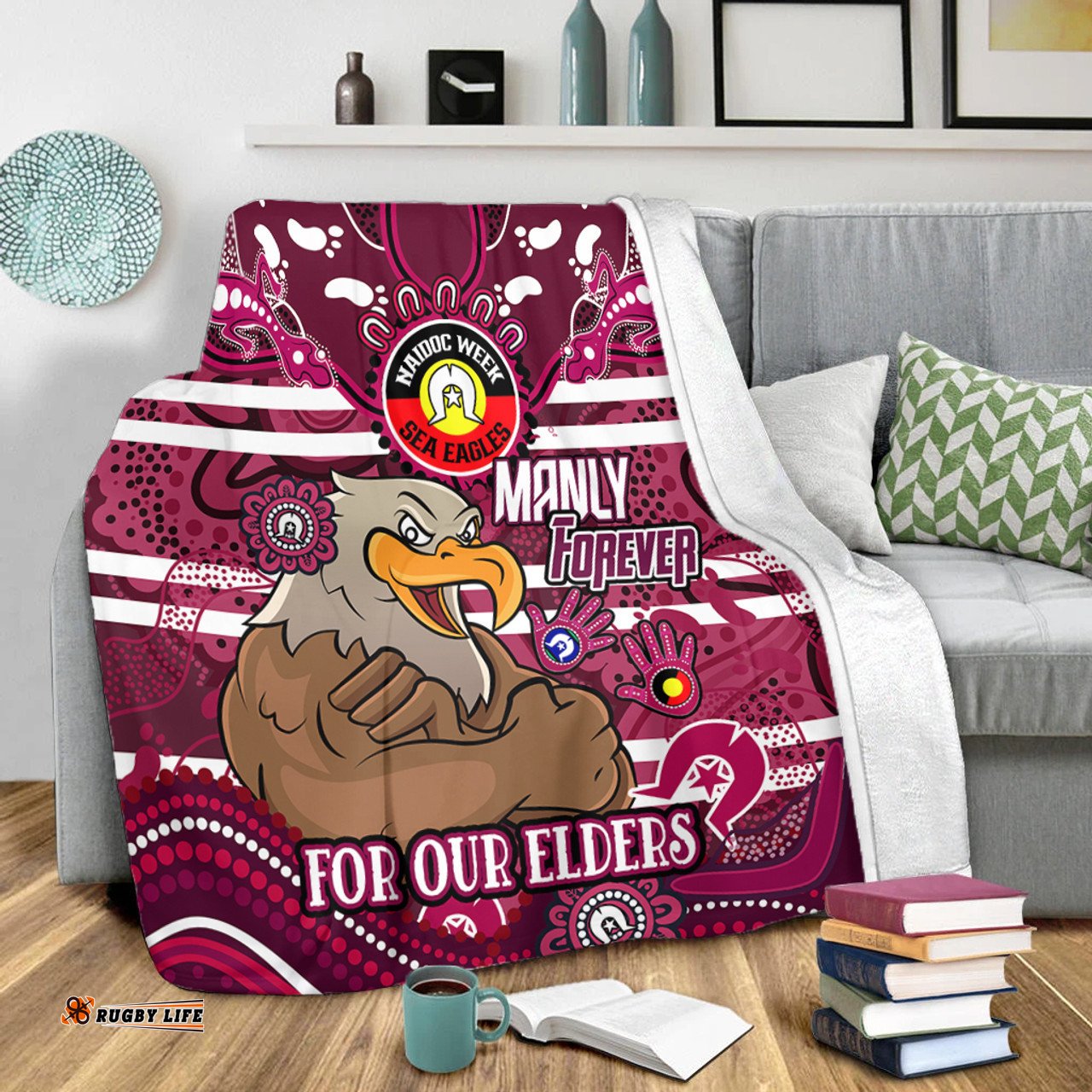 Amazing Aussie Manly Warringah Sea Eagles Custom For Our Elders Home Jersey Blanket