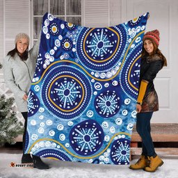 Amazing Aussie Australia Blue Background With Traditional Aboriginal Dot Decoration Blanket