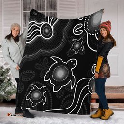 Amazing Aussie Australia Aboriginal Turtle Dreaming Journey Featuring Dot Art Black Blanket