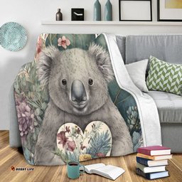 Amazing Aussie Australia Koala Koala Holding A Heart Adorned With Flowers Blanket
