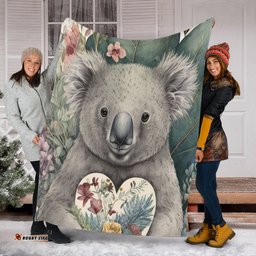 Amazing Aussie Australia Koala Koala Holding A Heart Adorned With Flowers Blanket