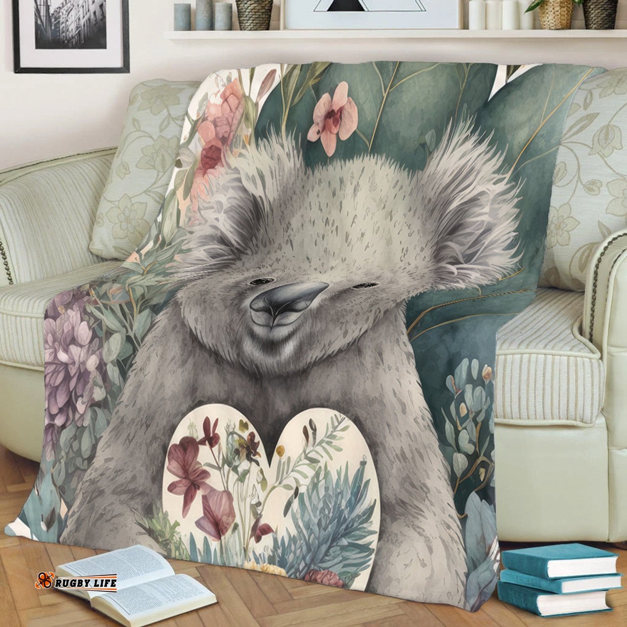 Amazing Aussie Australia Koala Koala Holding A Heart Adorned With Flowers Blanket