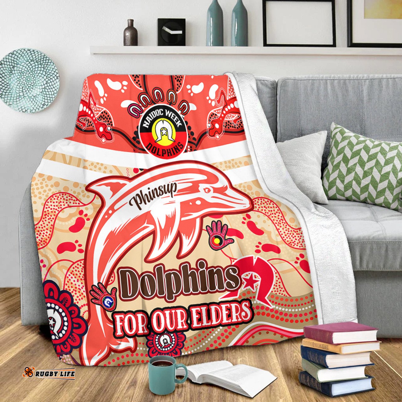 Amazing Aussie Redcliffe Dolphins Naidoc Week Custom For Our Elders Home Jersey Blanket