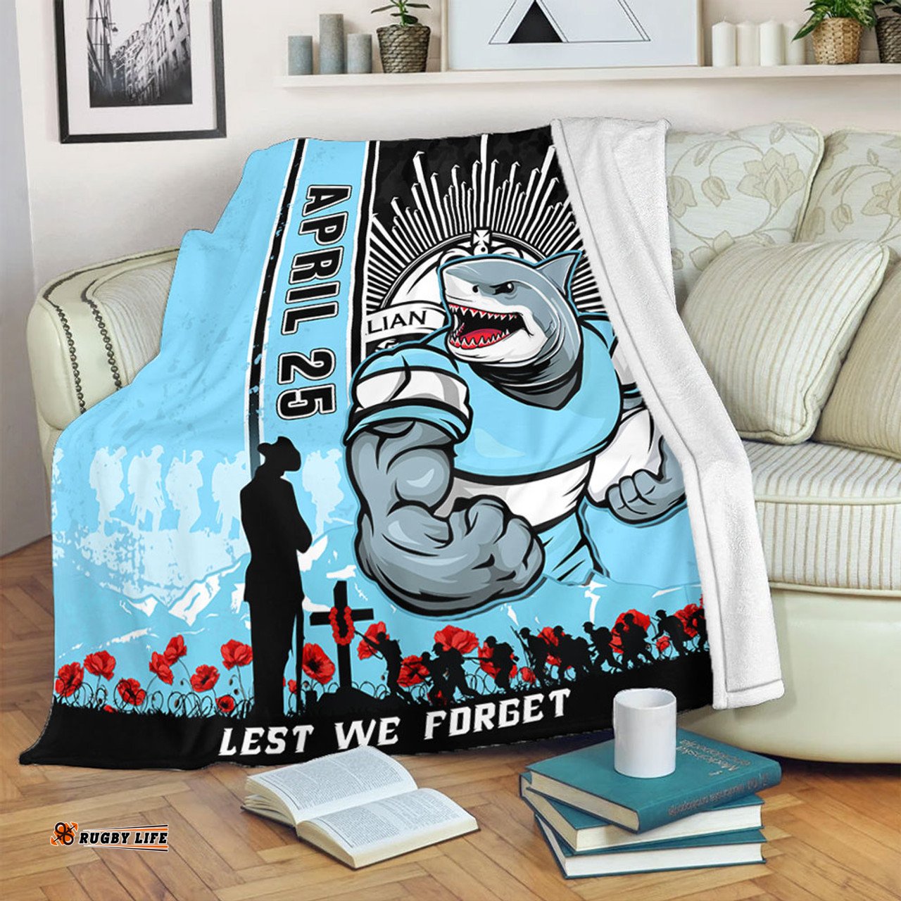 Amazing Aussie Cronulla Sutherland Sharks Anzac Day Lest We Forget Strong Fighting Spirit Blanket