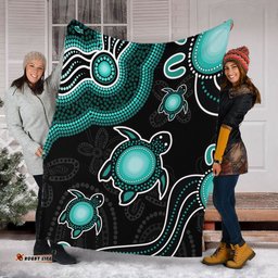 Amazing Aussie Australia Aboriginal Turtle Dreaming Journey Featuring Dot Art Turquoise Blanket