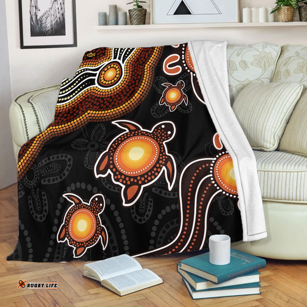 Amazing Aussie Australia Aboriginal Turtle Dreaming Journey Featuring Dot Art Orange Blanket