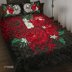 Tahiti Polynesian Quilt Bed Set - Hibiscus and Sea Turtle (Red) - BN15