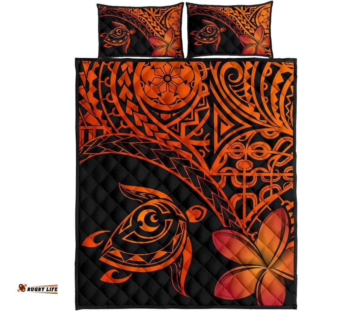 Tahiti Tribal Turtle Plumeria Quilt Bed Set J0