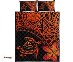 Tahiti Tribal Turtle Plumeria Quilt Bed Set J0
