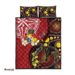 Tonga Ngatu And Australia Aboriginal Quilt Bed Set Tongan Dove And Kangaroo Together
