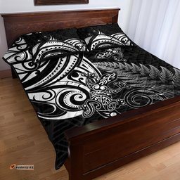 New Zealand Lizard Quilt Bed Set Silver Fern Aotearoa Maori