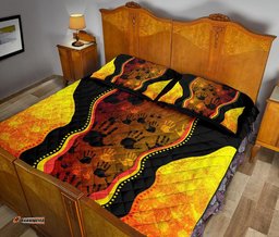 Aboriginal Quilt Cover Set, Aboriginal Rock Painting Hand Art Golden Style