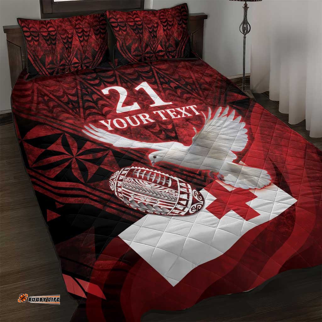 Custom Tonga XIII Rugby Tribal Tattoo Quilt Bed Set Mate Ma'a Tonga Kupesi Ngatu Grunge Style