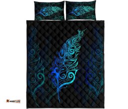 Light Silver Fern New Zealand Quilt Bed Set Blue