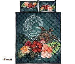 Turtle Polynesian Quilt Bed Set Hibiscus