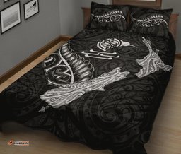 New Zealand Heart Quilt Bed Set Map Kiwi Mix Silver Fern White