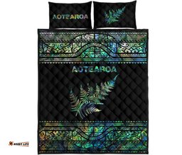 Aotearoa Maori Silver Fern Quilt Bed Set Paua Shell