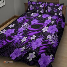 Australian Hurricanes Cricket Quilt Bed Set Baeuty Pacific Hibiscus and Polynesian Pattern