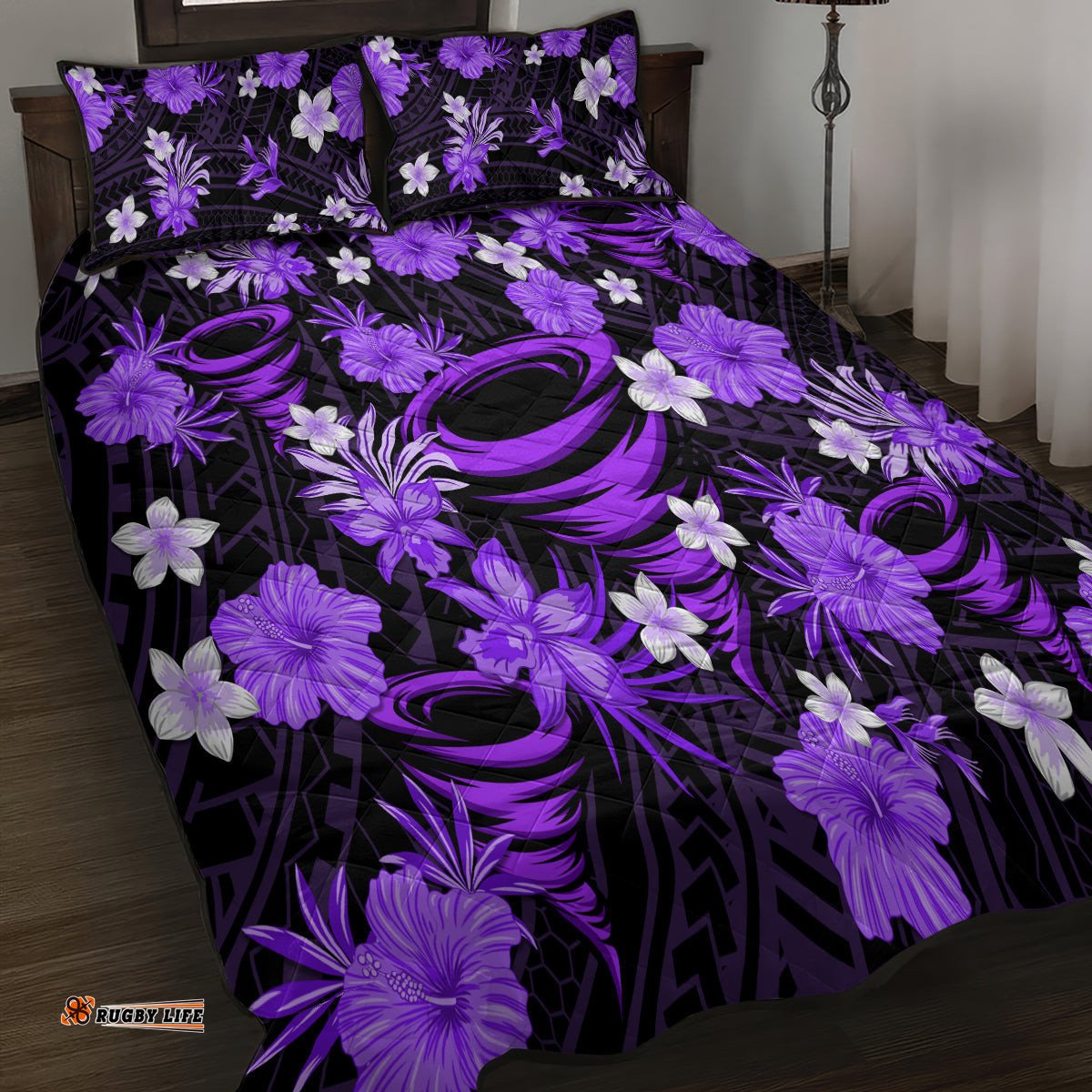 Australian Hurricanes Cricket Quilt Bed Set Baeuty Pacific Hibiscus and Polynesian Pattern