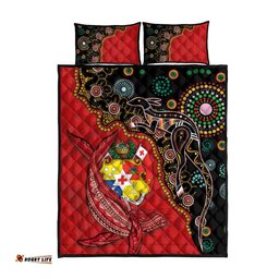 Tonga Ngatu and Australia Together Quilt Bed Set Polynesian Humpback Whale and Aboriginal Kangaroo