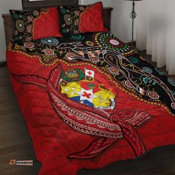 Tonga Ngatu and Australia Together Quilt Bed Set Polynesian Humpback Whale and Aboriginal Kangaroo
