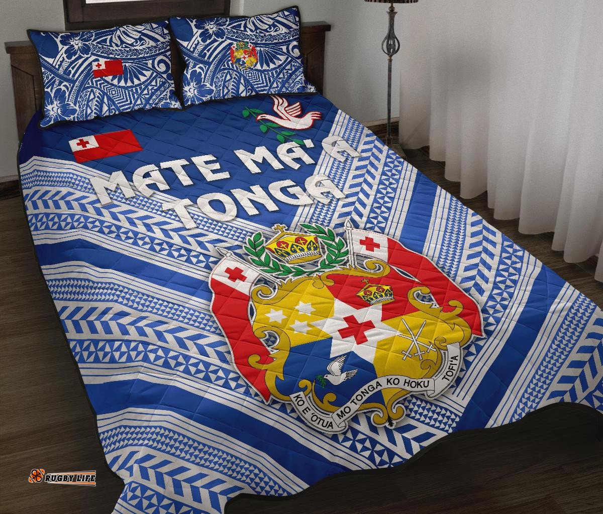 Mate Ma'a Tonga Rugby Quilt Bed Set Polynesian Creative Style - Blue
