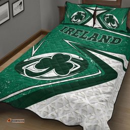 Ireland Rugby Quilt Bed Set Celtic Shamrock and Rugby Ball