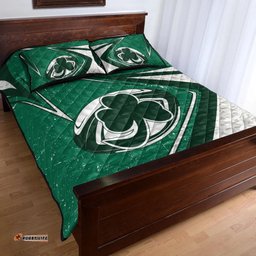 Ireland Rugby Quilt Bed Set Celtic Shamrock and Rugby Ball