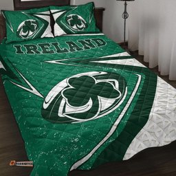 Ireland Rugby Quilt Bed Set Celtic Shamrock and Rugby Ball