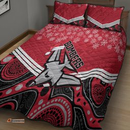 Essendon Football Christmas Quilt Bed Set Merry Xmas Mix Aboriginal Art 06