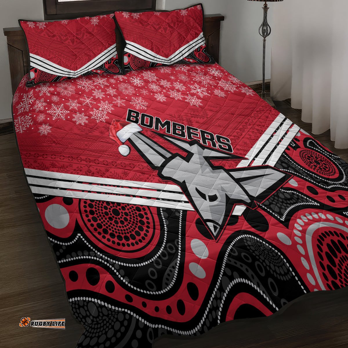 Essendon Football Christmas Quilt Bed Set Merry Xmas Mix Aboriginal Art 06