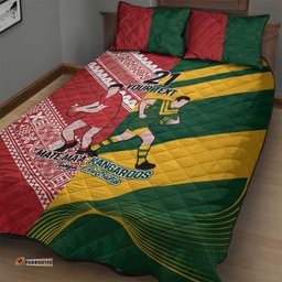 Australia-Tonga Rugby Pacific Custom Quilt Bed Set The Kangaroos and Mate Ma'a Tonga