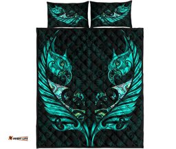 New Zealand Quilt Bed Set Manaia Paua Fern Wing Turquoise