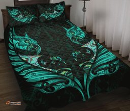 New Zealand Quilt Bed Set Manaia Paua Fern Wing Turquoise