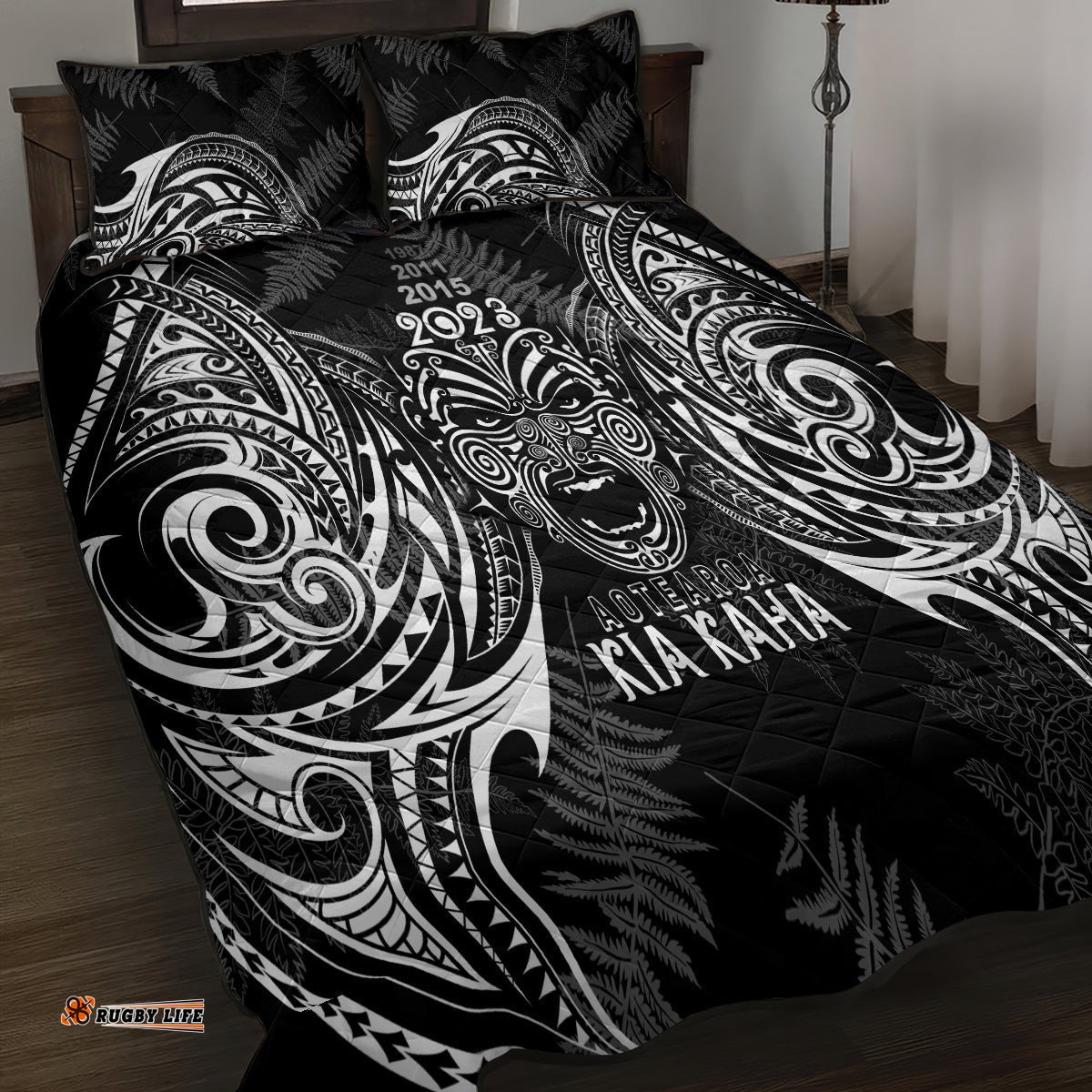 Custom New Zealand Rugby Quilt Bed Set World Cup Aotearoa Haka Face