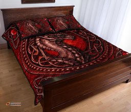 Celtic Dragon With Celtic Knot Quilt Bed Set Red