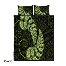 Green New Zealand Paisley Silver Fern Quilt Bed Set Aotearoa Maori