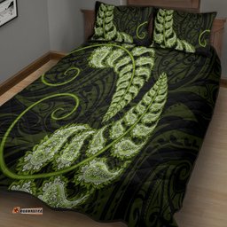 Green New Zealand Paisley Silver Fern Quilt Bed Set Aotearoa Maori