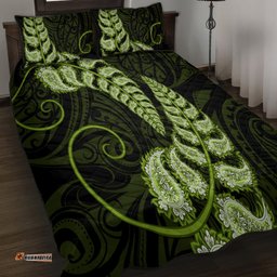 Green New Zealand Paisley Silver Fern Quilt Bed Set Aotearoa Maori