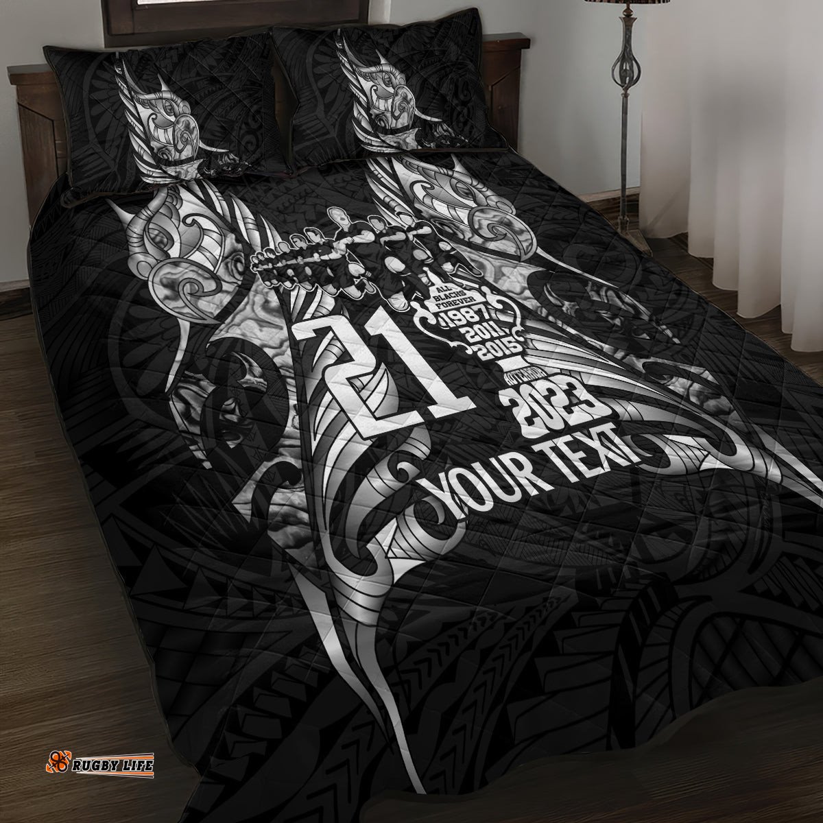 Custom New Zealand Rugby Quilt Bed Set Black Haka Dance With NZ Champions History