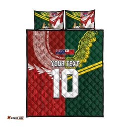Custom Mate Ma'a Tonga and Australia Kangaroo Quilt Bed Set Nation Seal with Mascot Aboriginal and Tongan Kupesi Ngatu Art