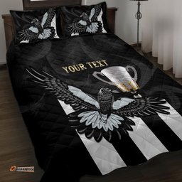 Personalised AFL Collingwood Quilt Bed Set Magpies Premiers With Trophy Proud