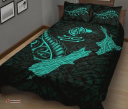 New Zealand Heart Quilt Bed Set Map Kiwi Mix Silver Fern Turquoise