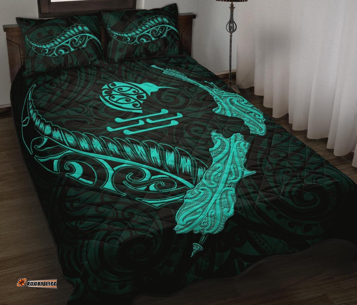 New Zealand Heart Quilt Bed Set Map Kiwi Mix Silver Fern Turquoise