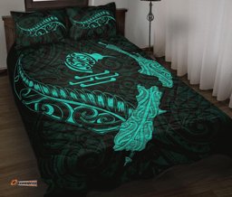 New Zealand Heart Quilt Bed Set Map Kiwi Mix Silver Fern Turquoise