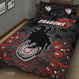 St. George Illawarra Dragons ANZAC Quilt Bed Set Indigenous Vibes Black