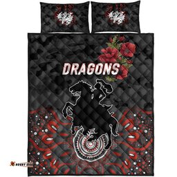 St. George Illawarra Dragons ANZAC Quilt Bed Set Indigenous Vibes Black